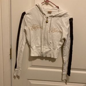 Small white brown and gold apple bottom crop top